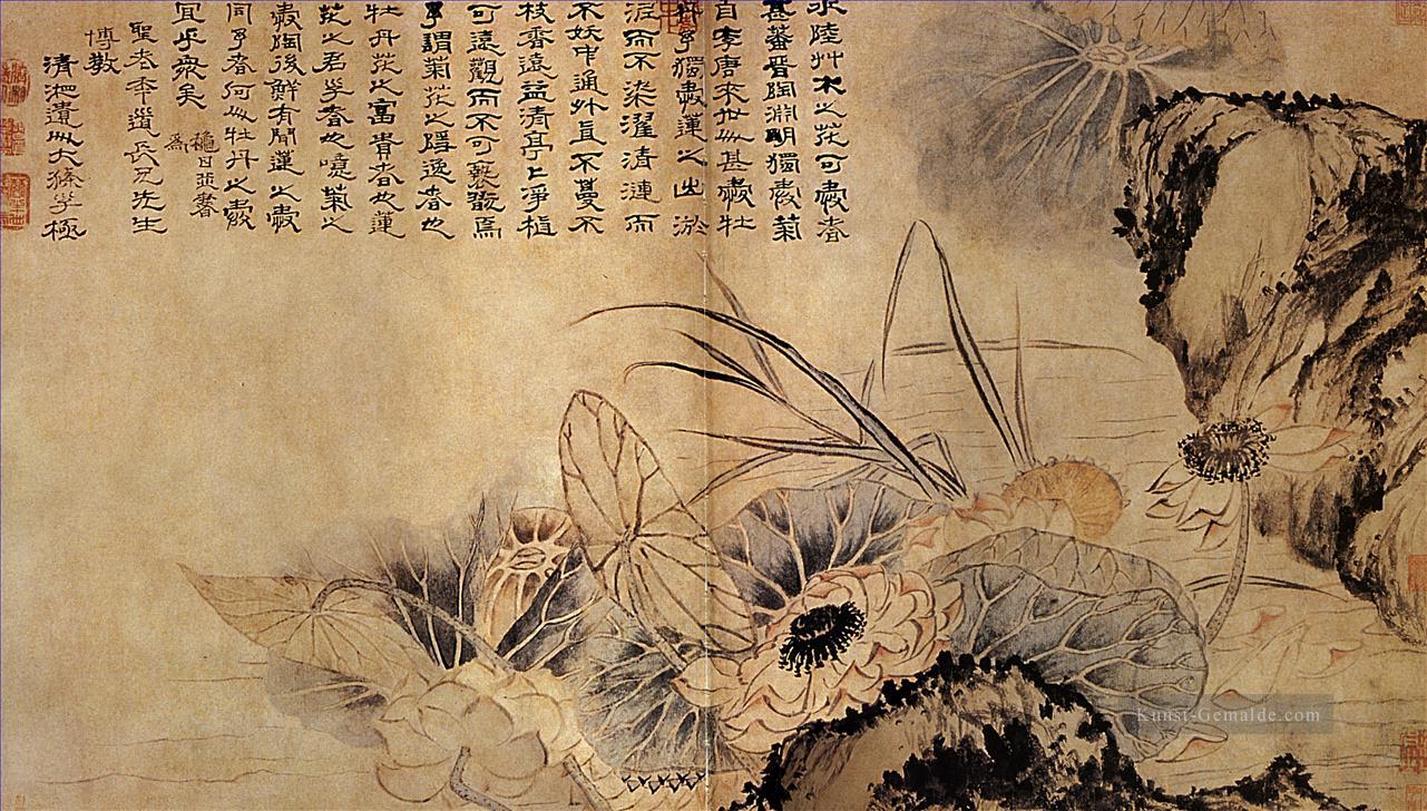 Shitao auf dem Lotusteich 1707 alte China Tinte Ölgemälde